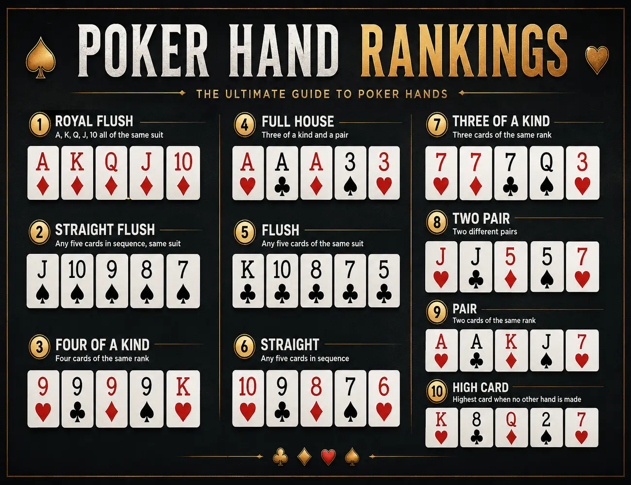 Poker Hand Rankings Chart Poster Royal Flush Texas Holdem Guide Canvas Wall Art Casino Card Game Decor Poker Rules Reference Print Gambling Room Decoration Man Cave Wall Decor Game Room Bar Pub Gift Unframed Framed Artwork HD Print
