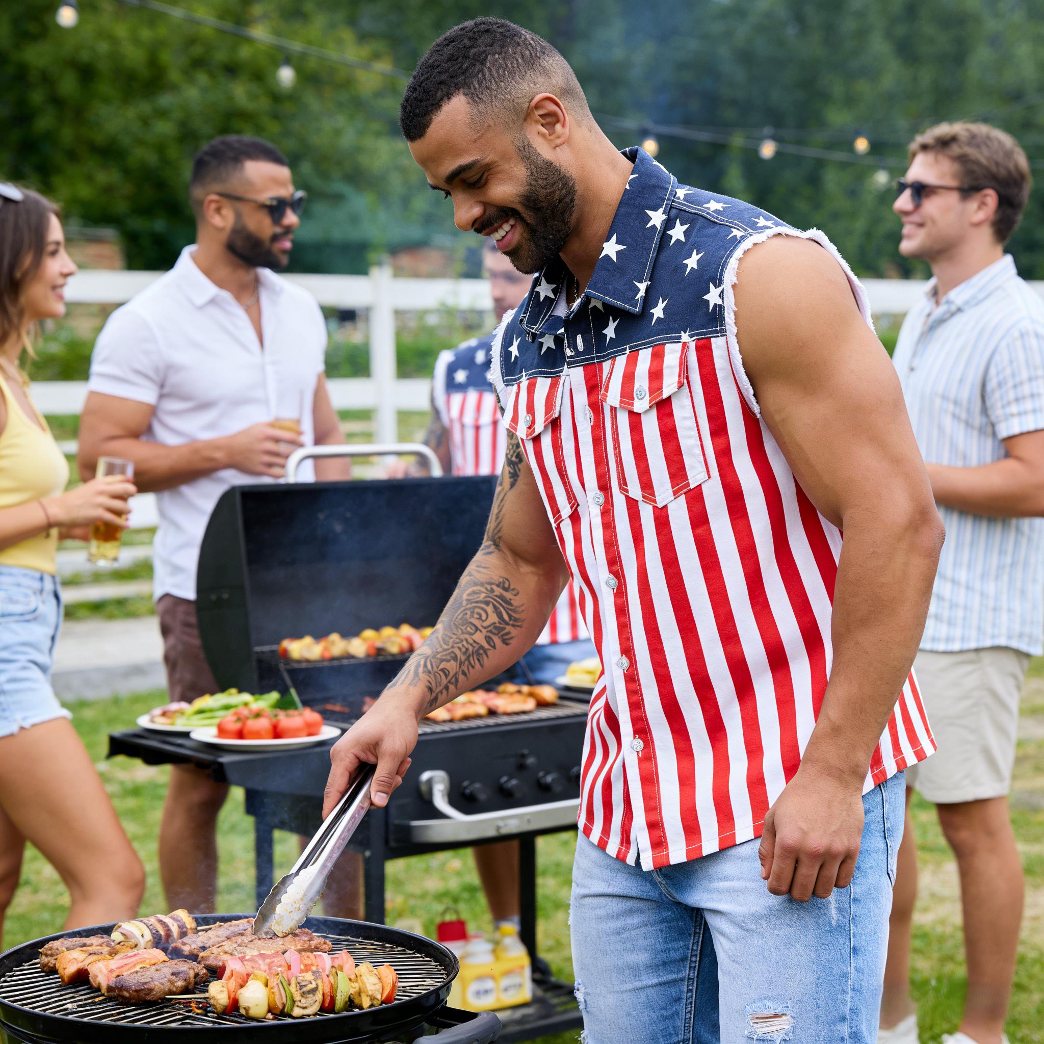 Yuanbang 4th of July Men’s American Flag Denim Vest USA 250th Birthday Independence Day Sleeveless Summer Casual Jacket Patriotic Style Outdoor Fashion Menswear Father's Festival Dad Gifts Guys Love Top SpringStatements