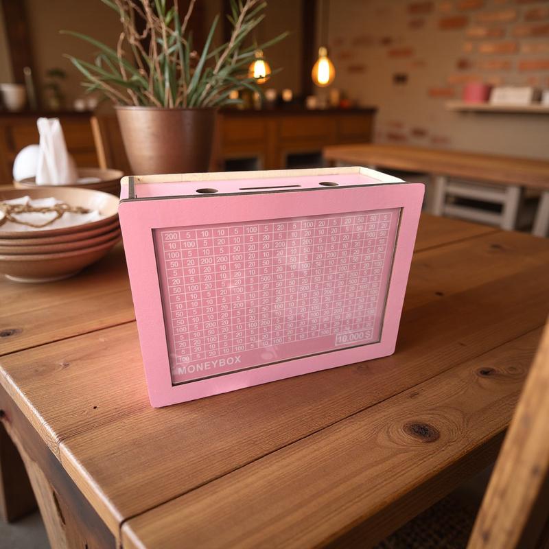 10000 Larger Size Savings Challenge Box for Adults Kids - Cash Vault Wooden Money Savings Box - Kakeibo Money Bank - Pink Wooden Cash Coin Piggy Bank with Counter and Dry Erase Pen