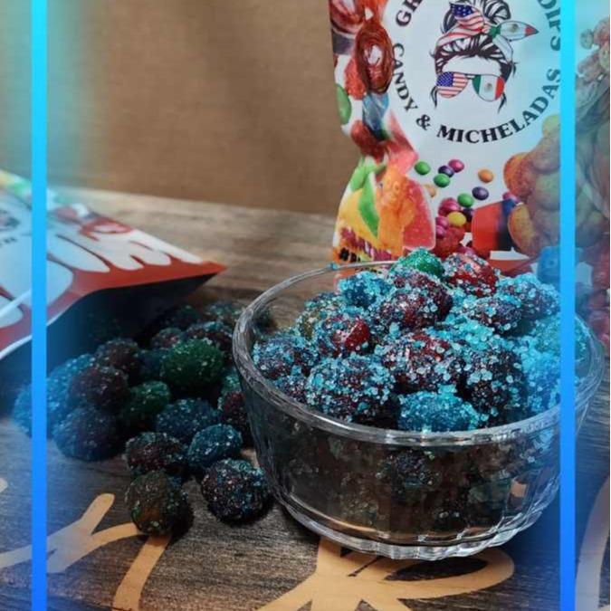 Gringas extreme sour blue razz candy gushies