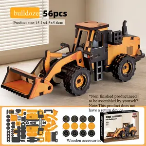 Bulldozer 56pcs 3D Wooden Puzzle Model Kit for Children & Adults Small Fire Truck & Construction Vehicle DIY Collectible Unique Gift for Birthdays Children's Day