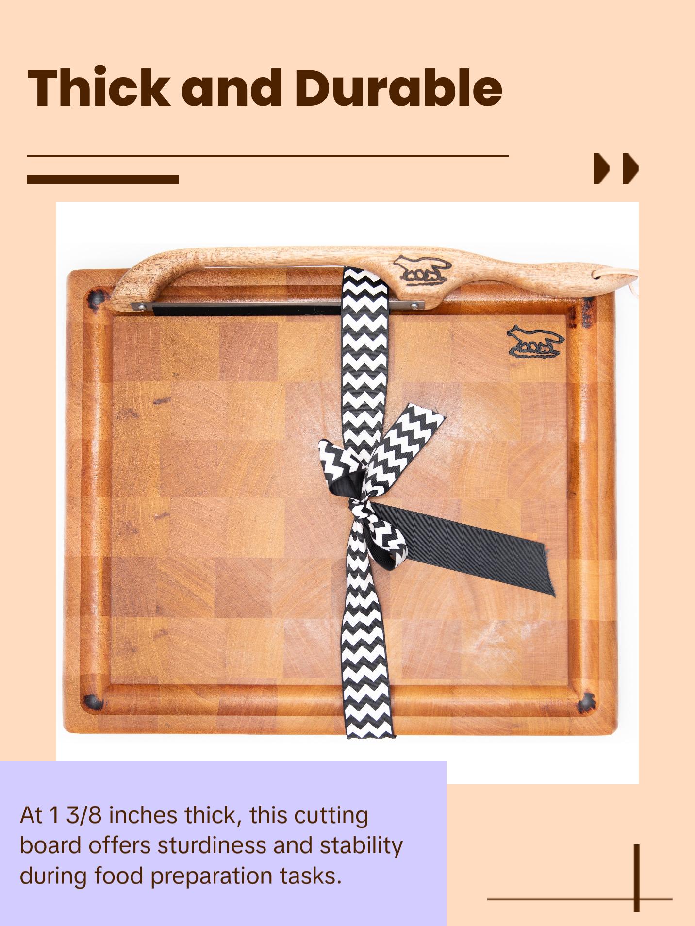 Cutting board--end grain mahogany cutting board and bow knife set