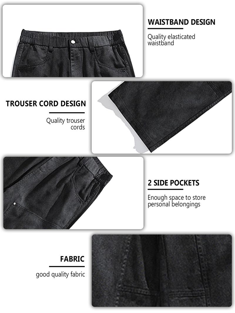 CCCMAI Men's Loose-Fit Denim Jeans, Washed Distressed Casual Long Pants with Vintage Finish, All-Season Straight Leg Jeans for Men, Menswear Trouser Streetwear