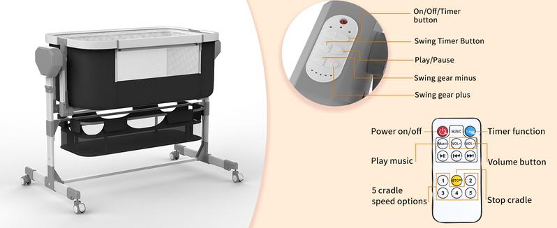 Electric Baby Bassinet with 5 Rocking Motions 6 Height Adjustments 4 Lullabies Bluetooth 5.0 360° Silent Wheels for Newborns Unisex Stable Swing Bedside Sleeper Modes