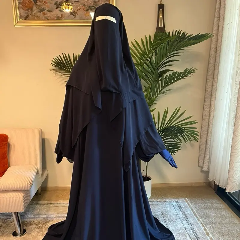 Navy blue set abaya, three layers niqab, gloves, Headcover