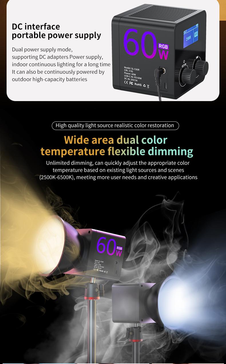 RGB COB Video Light - Compatible with Tripod - 60W USB Charging - Wireless Fill Light, 24 Scene Modes, 13400mAh Battery (5-hour battery life) Suitable for Vlogs, Live Streaming, Photography, and Professional Studio Lighting RGB COB Video Light - Compatible with Tripod - 60W USB Charging - Wireless Fill Light, 24 Scene Modes, 13400mAh Battery (5-hour battery life) Suitable for Vlogs, Live Streaming, Photography, and Professional Studio Lighting