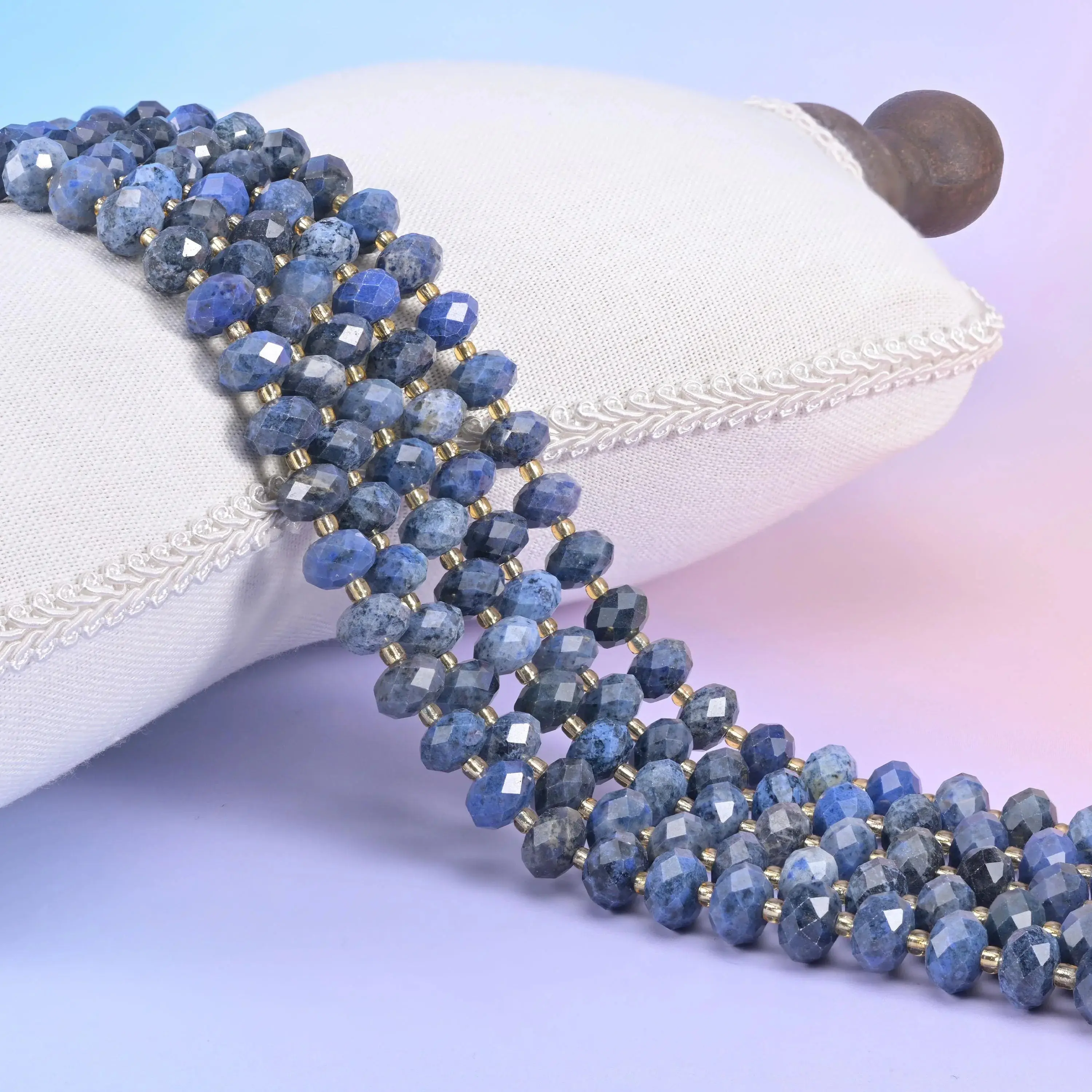 Blue Sodalite Faceted Rondelle Beads, 6x10mm Center Drilled 1.0mm Hole, 43 Beads on 15.5 In Strand for DIY Jewelry Projects, Faceted Beads, Rondelle Shape