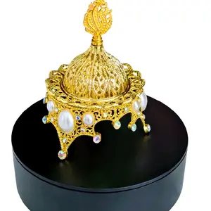 Unscented Luxury Arabic-Style Gold & Pearl Incense Burner, Aesthetic Vintage Home Decor Gift for Fragrance & Care Needs