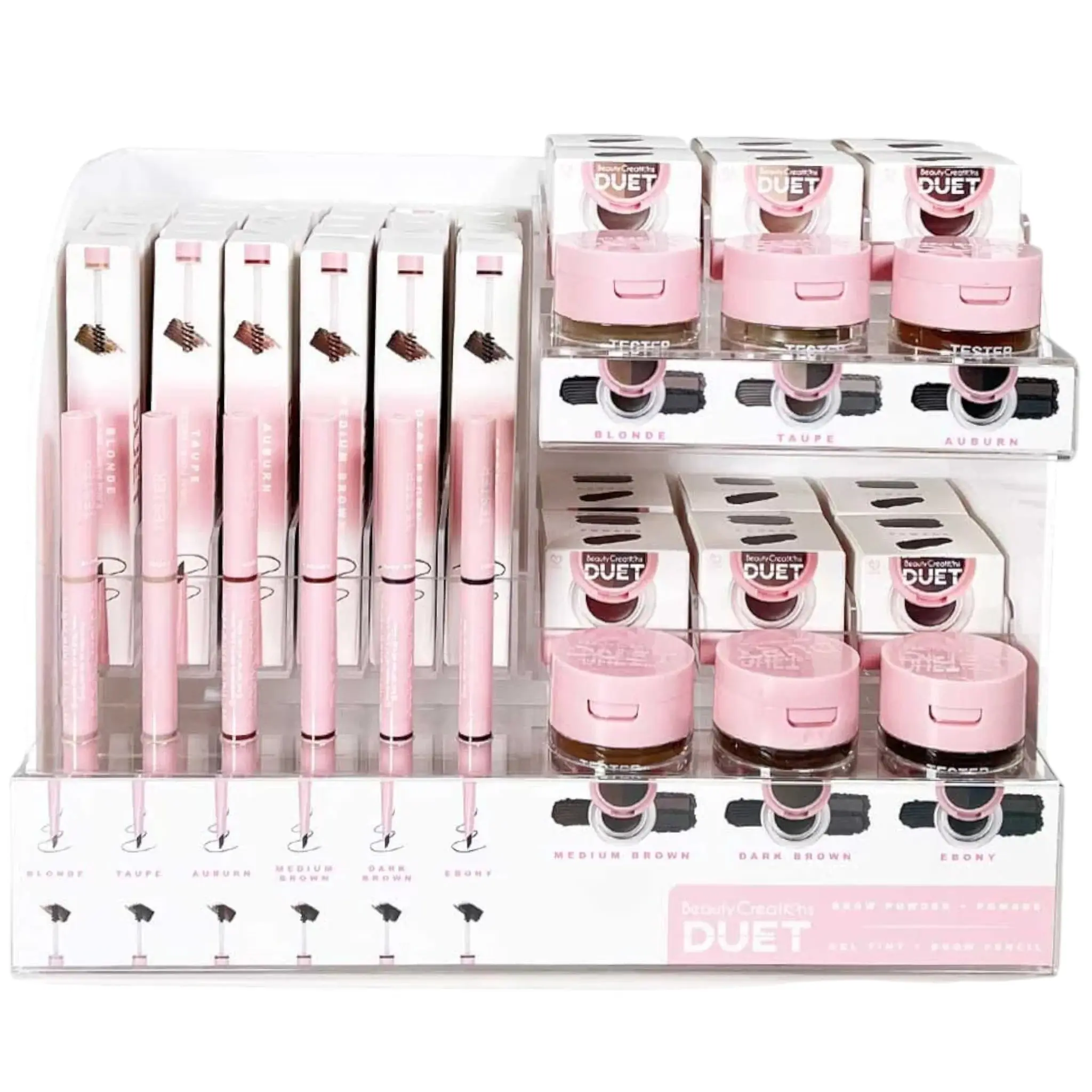 Beauty Creations Duet Brow Powder + Pomade Gel Tint + Brow Pencil - Wholesale 72 Units + 12 Tester (DUET-PODPT)