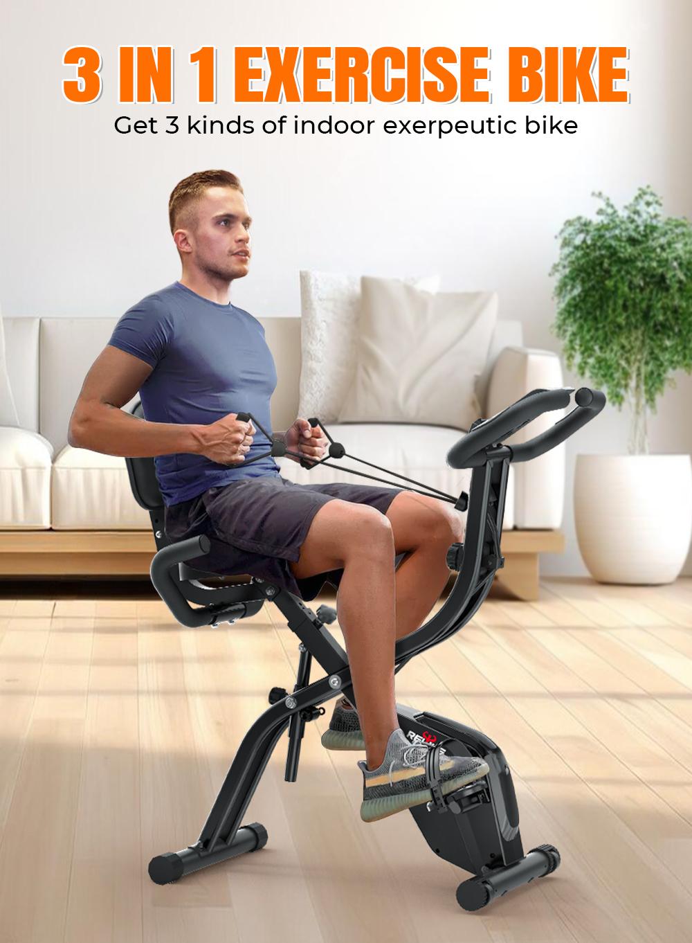 RELIFE REBUILD YOUR LIFE 3 in 1 Foldable Exercise Bike, Magnetic Resistance Stationary Bike for Home Fitness Cardio Workout cardio workout