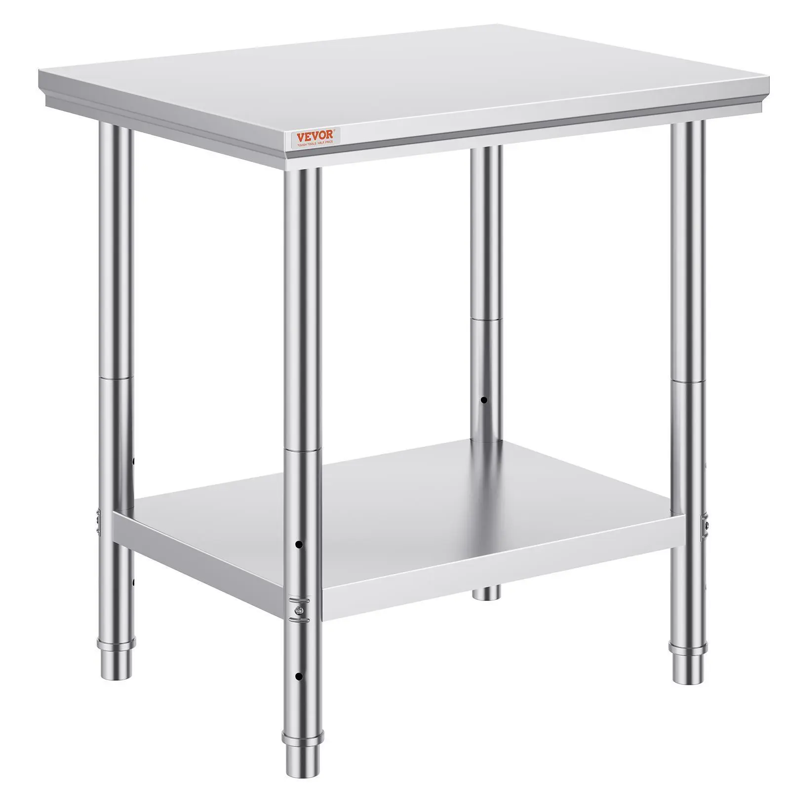 【Summerfinds】VEVOR Stainless Steel Prep Table - 24x30x31 in, 700 lbs Load Capacity, Heavy Duty Business Worktable with 3 Adjustable Height Levels, Solid Smooth Surface Countertop for Kitchen, Garage, Solid Surface, Home Supplies