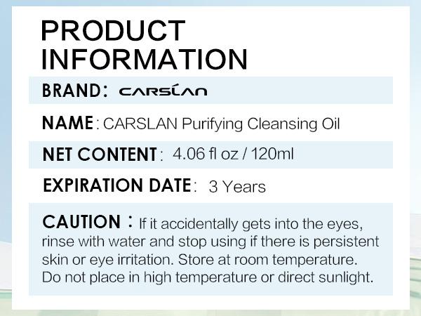 CARSLAN Purifying Cleansing Oil, Gentle Oil Cleanser with Olea Europaea and Vitamin E for Face, Lightweight Makeup Removing Cleansing Oil, 4.06 fl oz