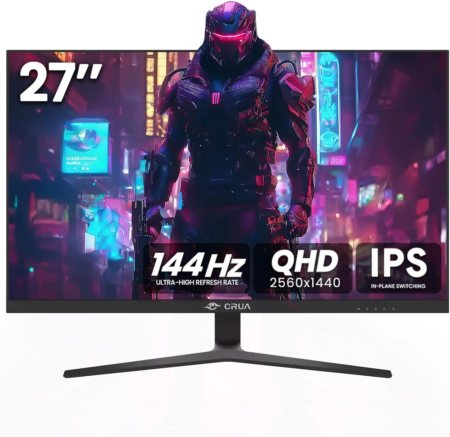 CRUA 27" Curved Game Ready Monitor - 144/120Hz Refresh Rate, 1800R VA Panel, Built-In Auxiliary Crosshair, FreeSync, 99% sRGB, Low Blue Light, HDMI 2.0, DP 1.4, 100x100mm VESA Mount, for Gaming & Office Use
