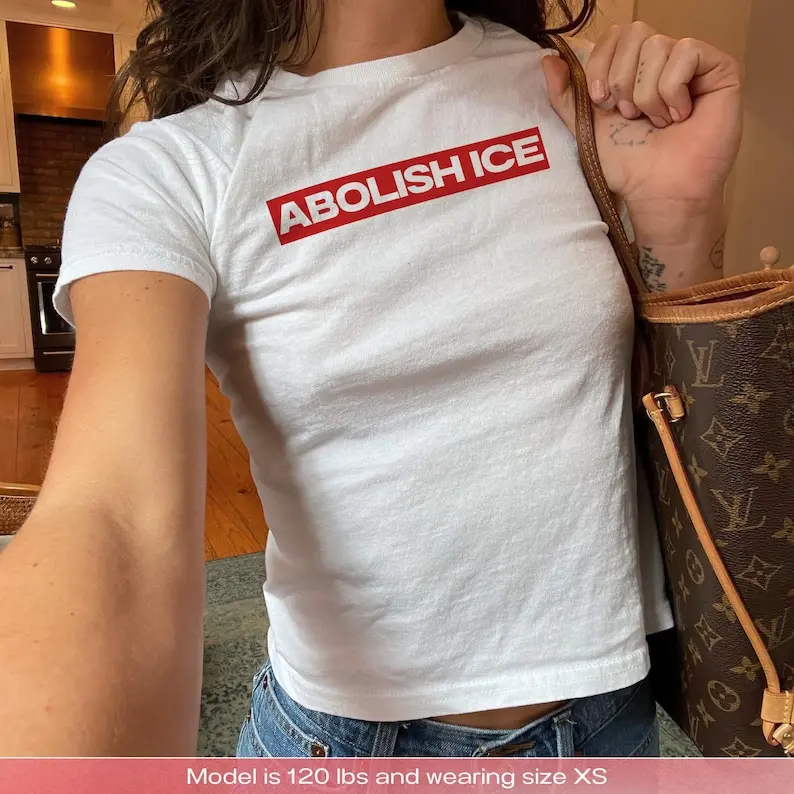 Abolish ICE Warning Sign Baby Tee Chinga La Migra Shirt Pro Immigration Activist Tee Social Justice Shirt Political Protest Tee Y2K Baby Tee