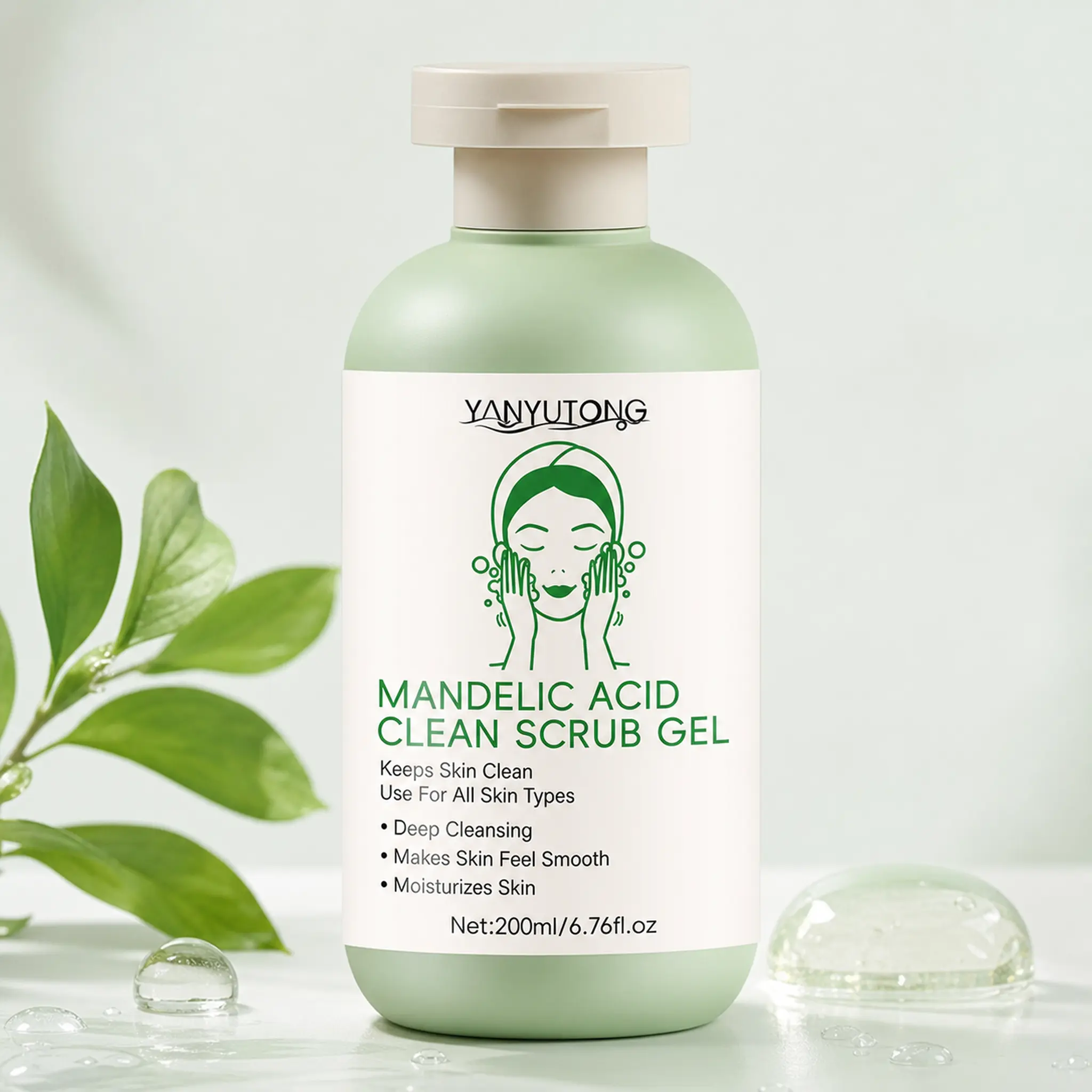 YANYUTONG Mandelic Acid Clean Scrub Gel, Gentle Exfoliating Cleansing Gel for Face & Body, Helps Remove Buildup, Smooth Soft Skin Feel, 200ml
