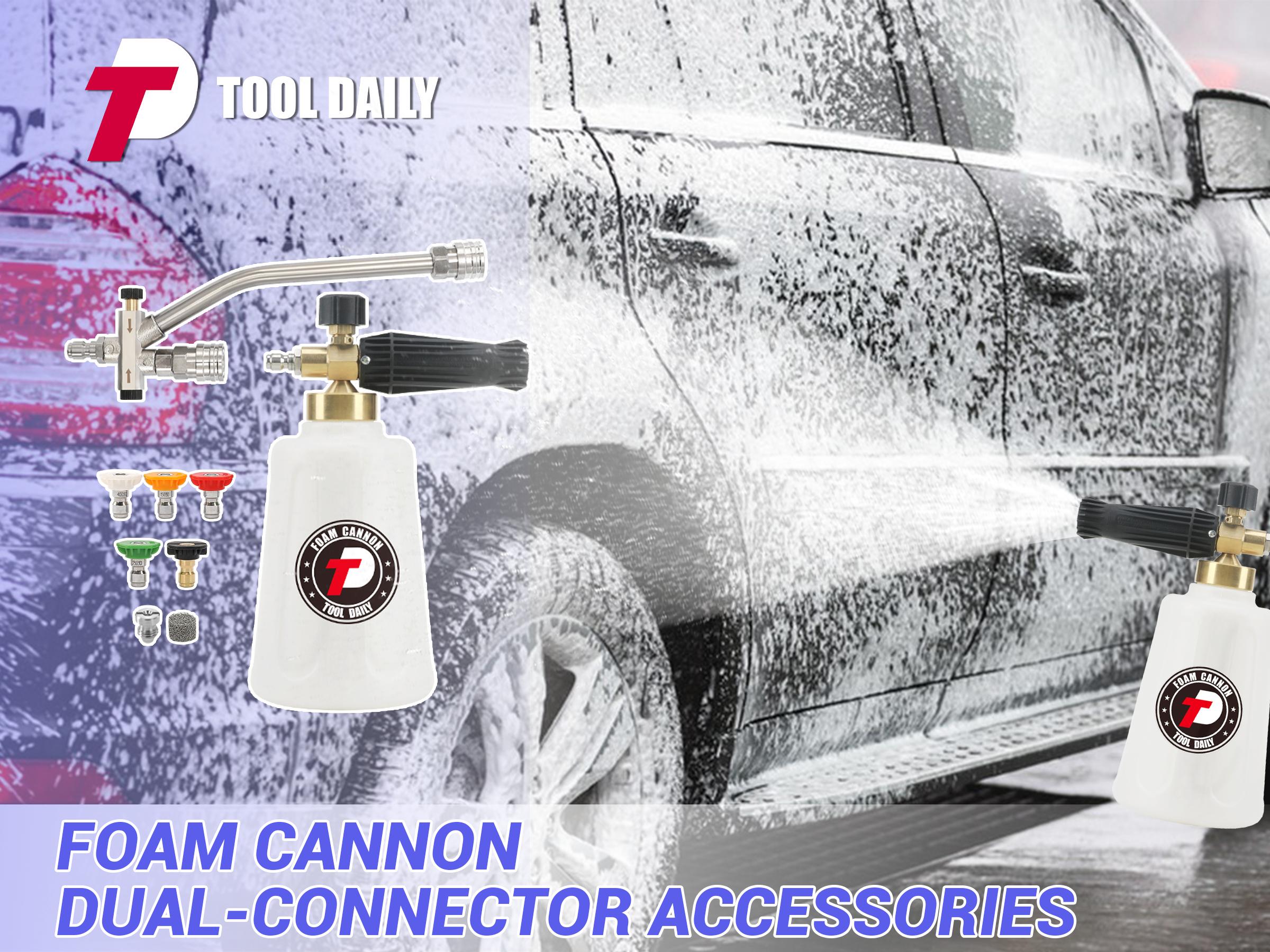 Tool Daily Foam Cannon for Pressure Washer with Double Tip Attachment, Dual Lance Wide Mouth Soap Cannon, 5 Power Washer Sprayer Nozzles, 1/4" Quick Connect, 3600 PSI, ChristmasGift