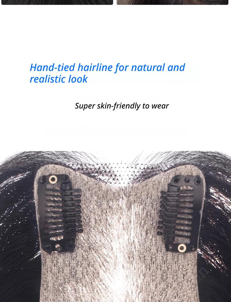 7x11cm V-shaped frontal hairpiece Women's real hair, fully hand-woven, thin bangs.Invisible, seamless, natural, and comfortable.Increase hair volume and cover up thinning hair.Become younger and more stylish.