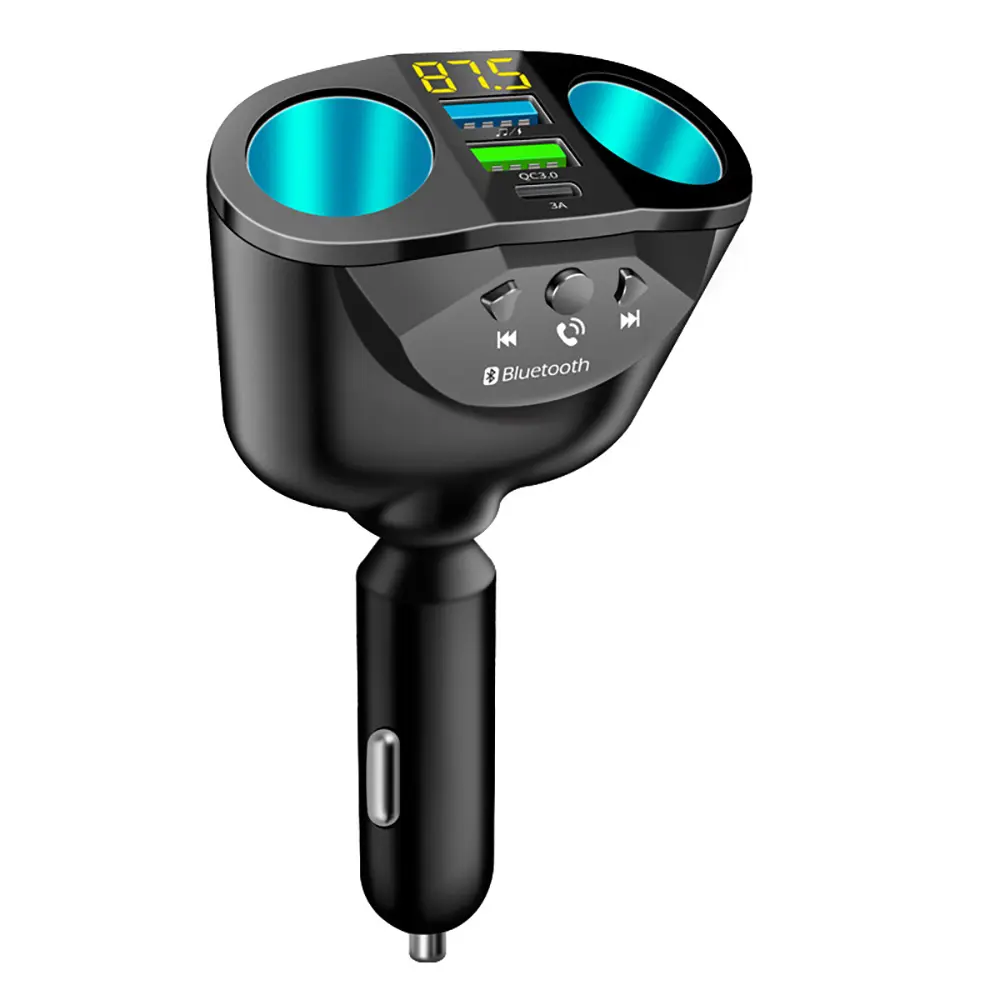 12-24V Car Cigarette Lighter Splitter, Bluetooth5.0 Adapter for Car [Voltage Detection], 2-Socket Cigarette Lighter Adapter Dual USB QC3.0 &PD Fast Car Charger FM Transmitter