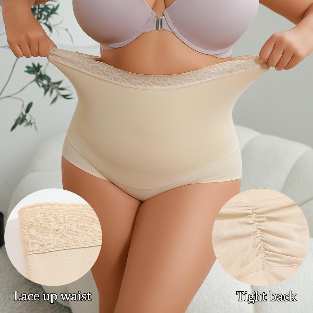 FINETOO Women's Seamless Underwear Lace Waistband Design Womenswear Comfort Nylon Stretchy Panty Sringtok 3PCS S-3XL High Waisted Lingerie