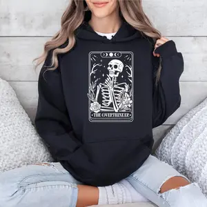 The Overthinker Hoodie, Tarot Card Hoodie, Skeleton Hoodie, Skull Tarot Hoodie ,Thinking Skull, Overthink Skull, Tarot Skull Thinking Hoodie
