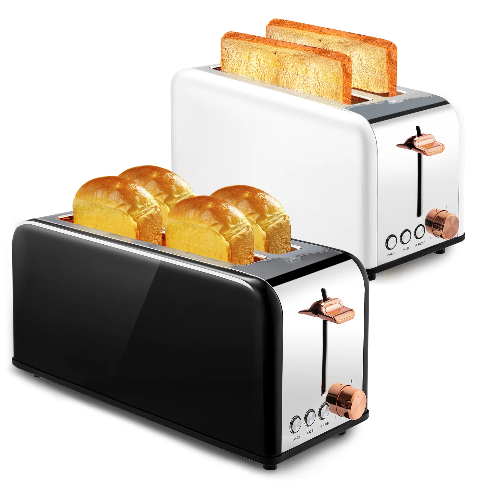 Pukomc 4-Slot Stainless Steel Kitchen Toaster & Toastie Maker Set - 1500W Home Multifunction Appliance, Extra-Wide Slots, 6 Adjustable Browning Levels, Bagel Function, Button-Controlled Operation, LED Display, Slide Out Tray, Space-Saving