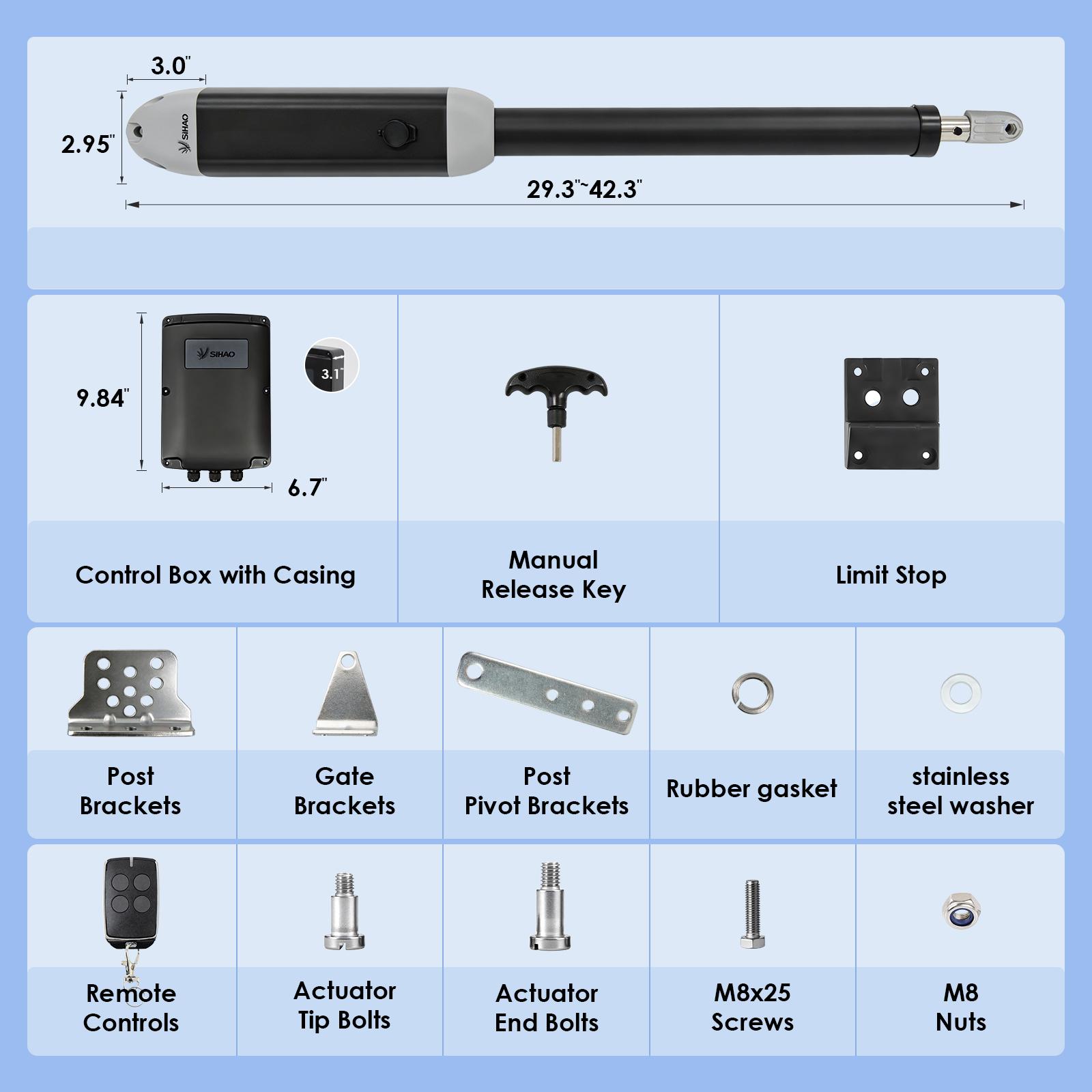 Heavy Duty Automatic Swing Gate Opener Kit with 2 Remotes IP55 ...
