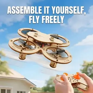 DIY Wooden Building Blocks Flying, Drone Model Kit Plane Toy, Remote Control RCAircraft Training, stunt flip Assembly Quadcopter, Mini Drone Model
