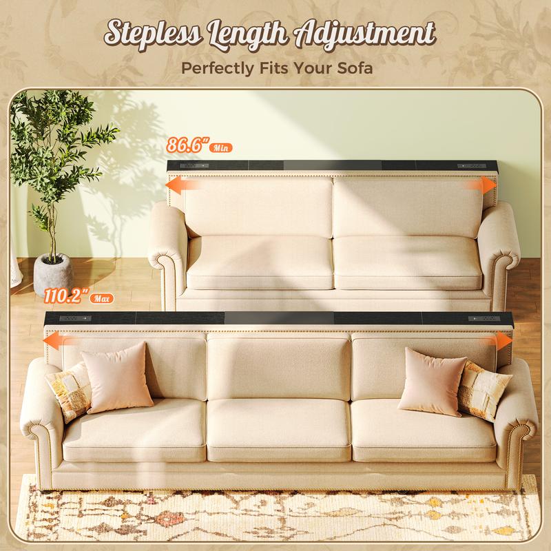 Huuger Narrow Sofa Table with 2 Power Outlets, 63-86.6 Inch Adjustable Length, Behind The Couch Table with USB-C Ports, Long Entryway Console Table, Anti-tip Kit, for Hallway Entry