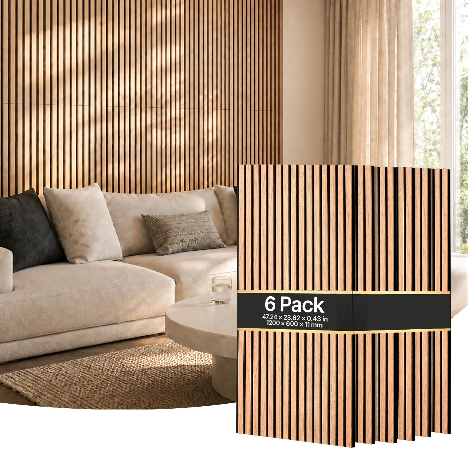 VEVOR Wood Wall Panels, 47.2 x 23.6 inches, Acoustic Slat Panels, Walnut, Sound Absorbing for Living Rooms, Bedrooms, Offices, Studios, Interior Wall Decor, MDF & PET Construction, Screw Kit, 6-Pack#BacktoSchool