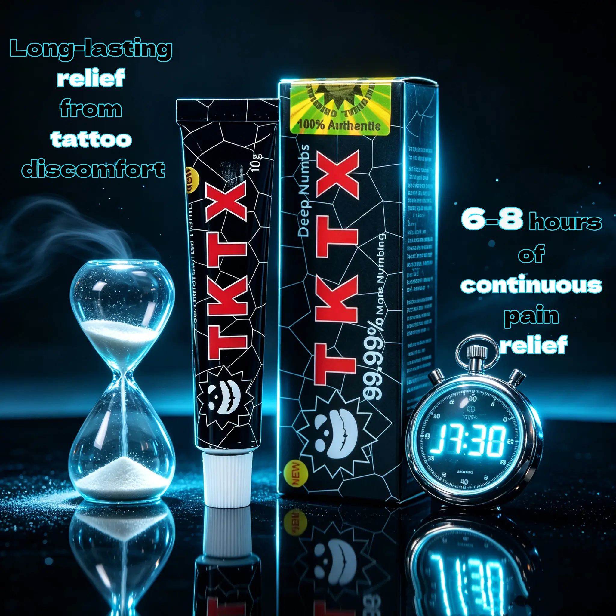 TKTX 99.99% Tattoo Numbing Paste, Maximum Strength Pain Relief Tube - Oil-Free for All Skins, Long Session Stability for Flawless Ink (Black 10g, 6-8hr Local Relief), Painless Tattoo Cream, All Skin Types