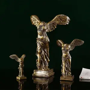 Victory Goddess Statue - Greek Mythology Resin Sculpture for Home Decor, Office Desk Ornament with Gold Finish Art Craft