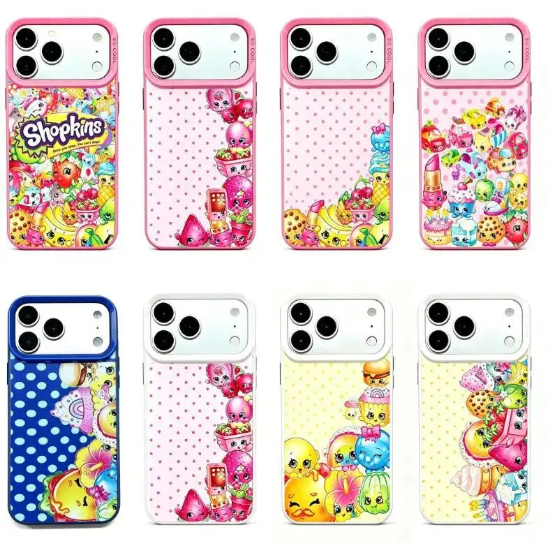Protective Cartoon Print Smartphone Casing - Sleek Silver Finish, Cute Phone Accessories, Multi-Model Mobile Accessories Compatible with iPhone 11-17 Pro Max/Plus Devices, Playful Shopkins Art