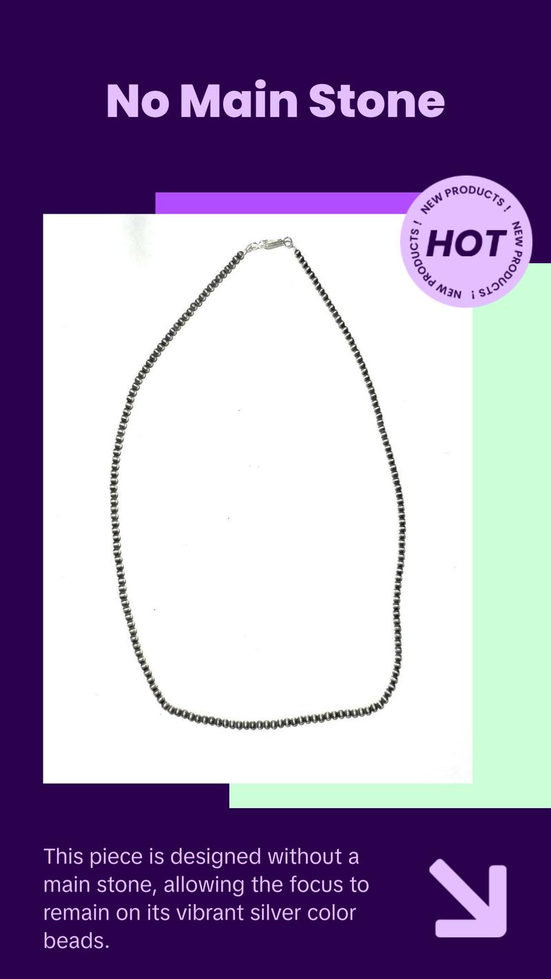 3mm Sterling Silver Navajo Pearl Style Beaded Necklace