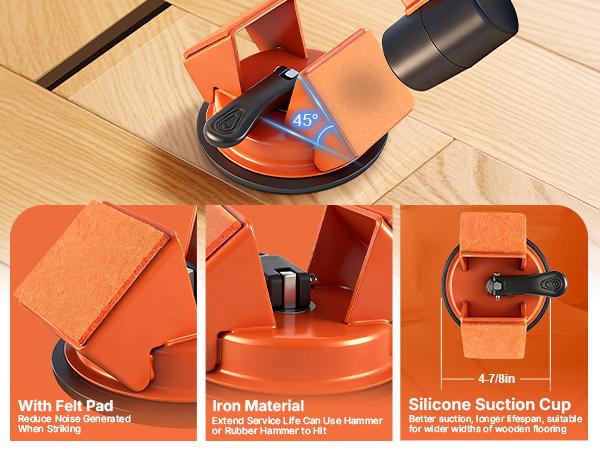 Floor Gap Fixer Tool Kit Set Double 45° Striking Surface Floor Gap Repair Tool Made of Iron & Enhanced Suction Cup with Slot Cutter and Reusable Silicone Pads for Fixer Laminate/Vinyl Flooring Tools Gadgets