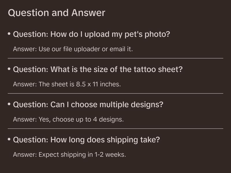 Temporary Tattoo Sheet Pick a Design 8.5" x 11" | Dog or Cat Outline Temporary Tattoos