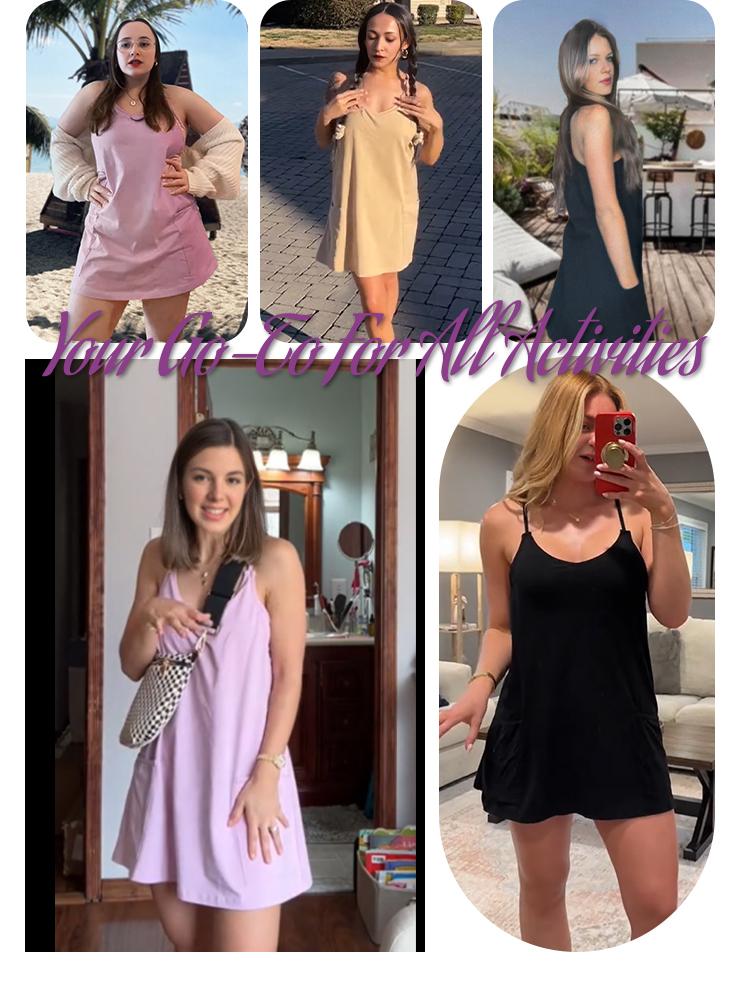 AUTOMET Women's Womens Athletic Sleeveless Mini Dress V Neck Spaghetti Straps Athletic Shorts Dress with Pockets 2025 New Sleeveless