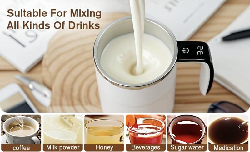 13 oz automatic stirring coffee mug with smart temperature measurement, magnetic self-stirring design, USB rechargeable portable electric stirrer, suitable for coffee, drinks, hot chocolate, and fitness protein shakes; ideal as a holiday gift