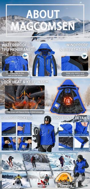 MAGCOMSEN Men's Winter Coats Water Resistant Snow Ski Jacket Fleece Lined Parka 4 Pockets FallFreshness Outdoorfun
