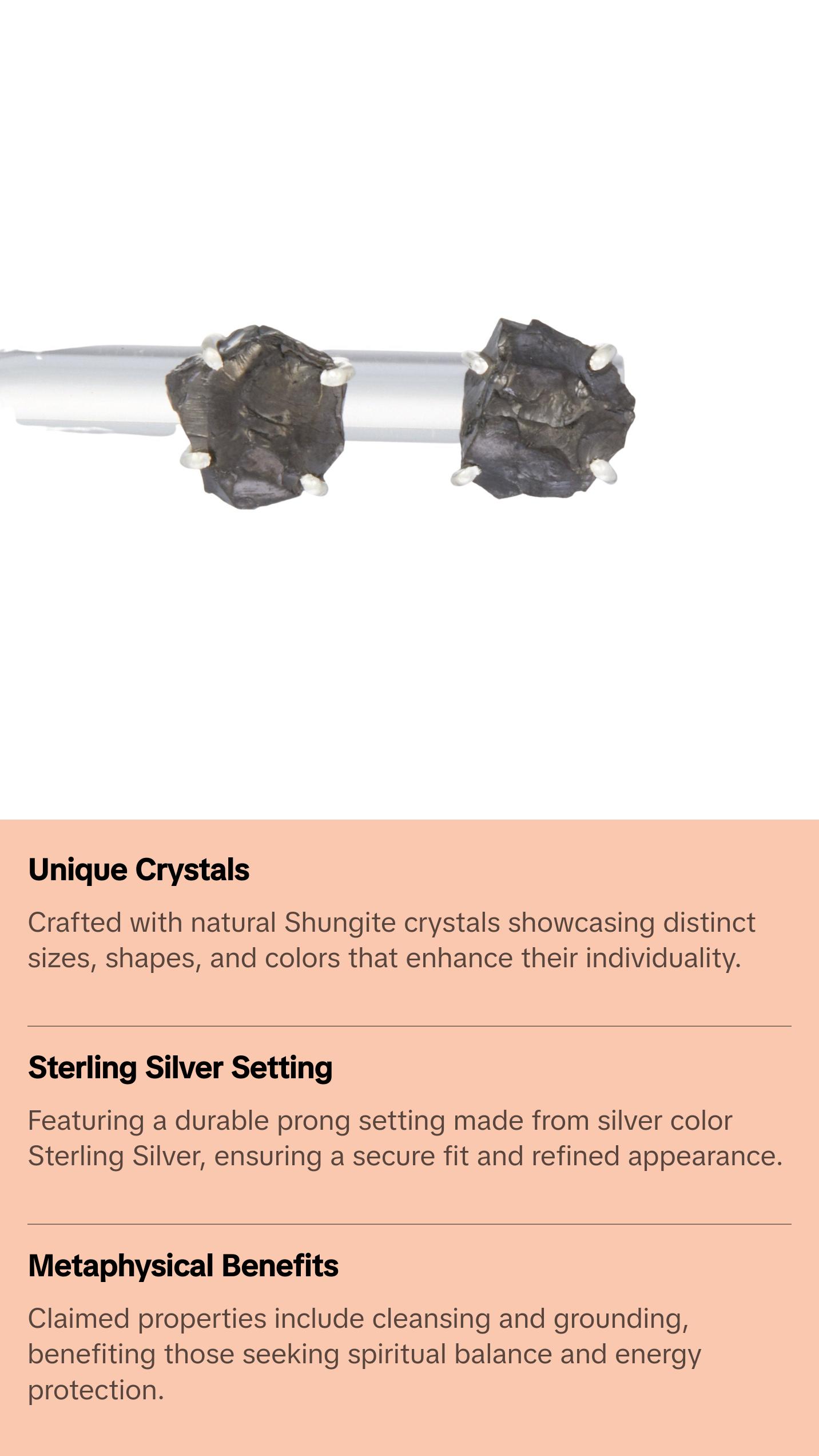 Shungite Raw Natural Earrings in Prong Stud Setting - Sterling Silver