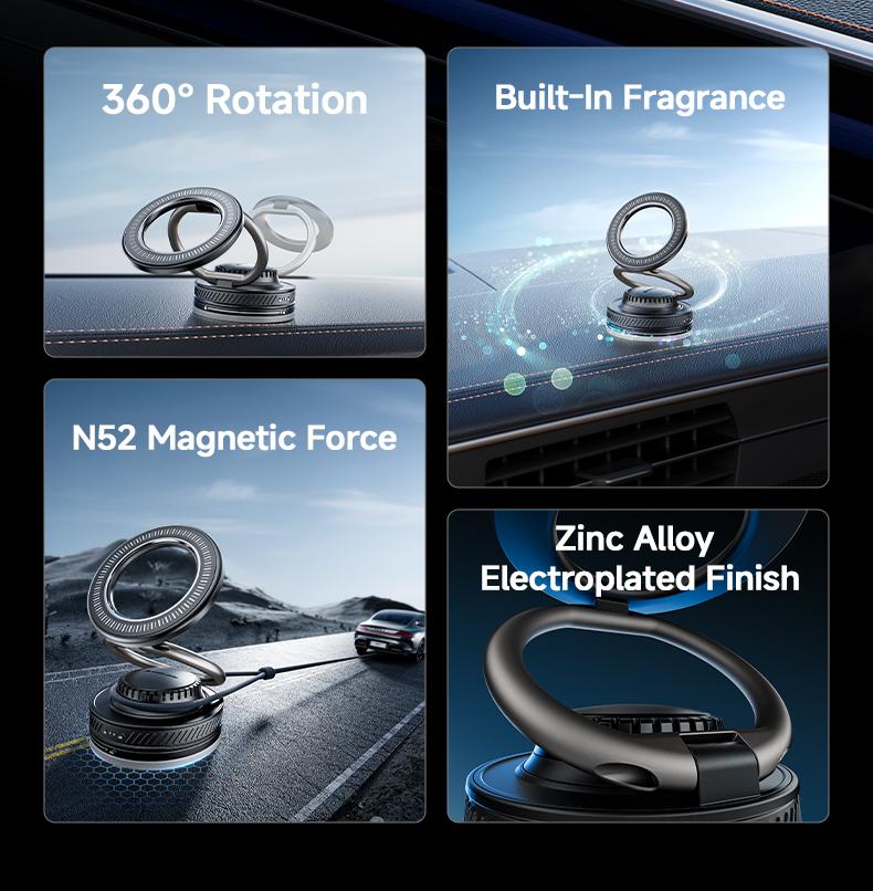 MAGIC JOHN 2-in-1 Magnetic Car Mount with Built-in Rose Fragrance | 360° Adjustable Phone Holder for Navigation | Fits Windshield, Dashboard, Mirrors & Smooth Surfaces