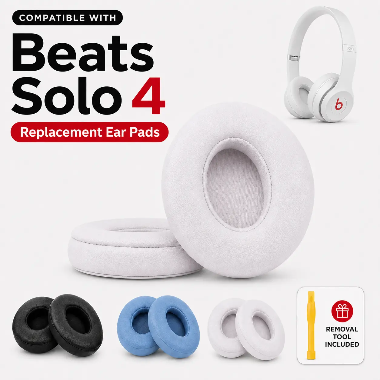 Beats Solo 4 Ear Pads Replacement Earpads, for Beats Solo 4 Wireless On Ear Headphones, Ear Pads Cushions with Soft Protein Leather and Noise Isolating Memory Foam