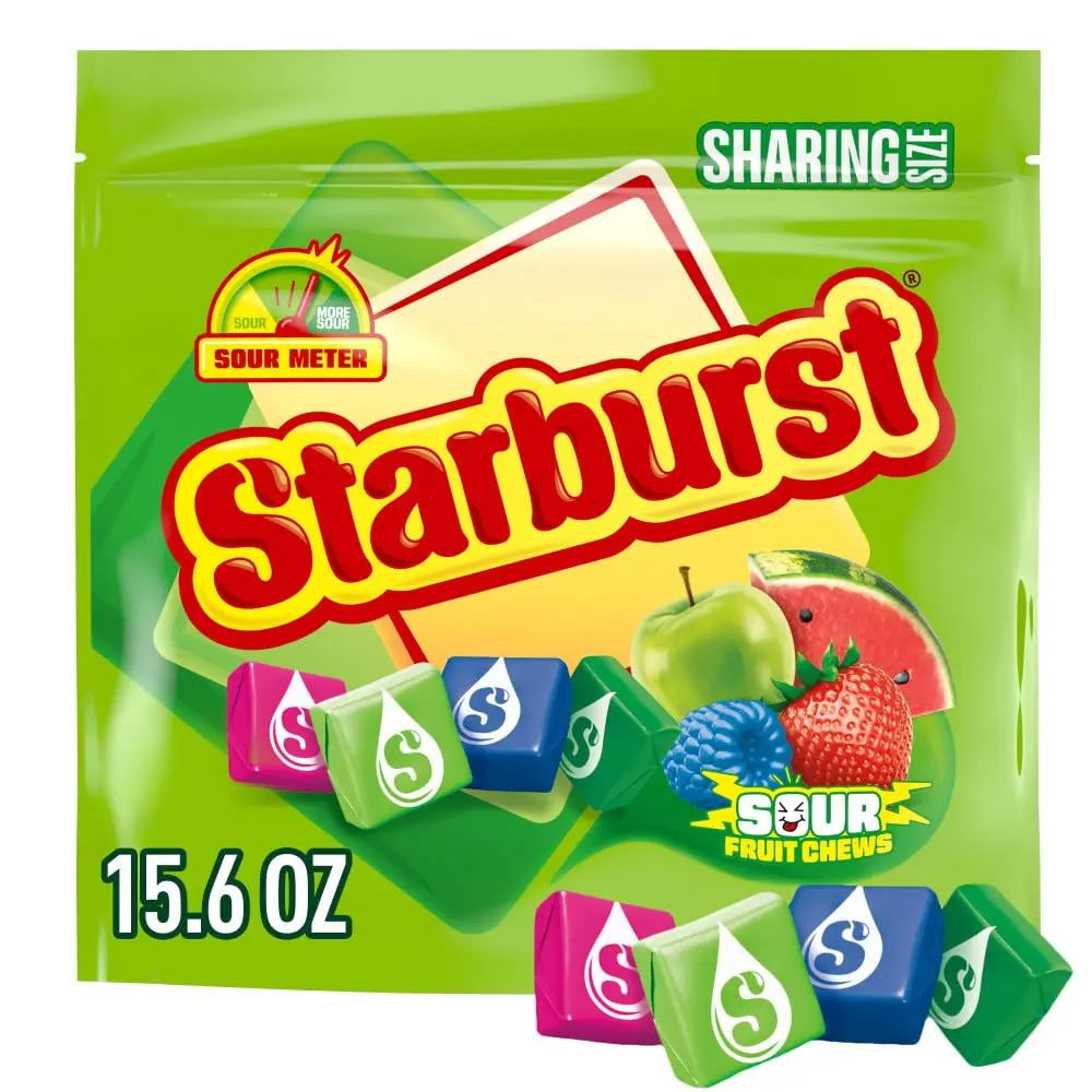STARBURST Sour Chewy Candy Individually Wrapped Fruit Chew Candies, Sharing Size, 15.6 Oz Resealable Bag