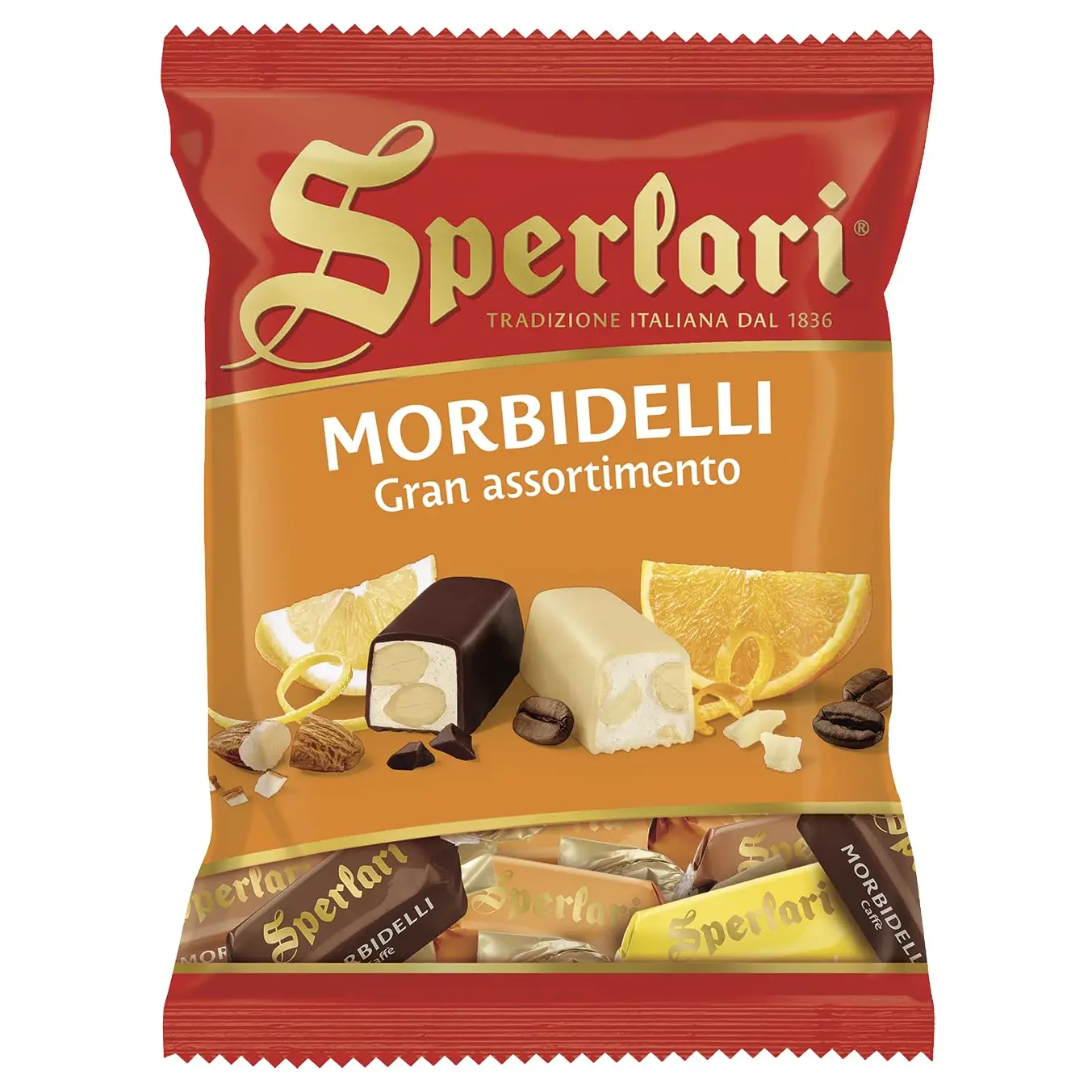 SPERLARI CHOCOLATE - COATED SOFT NOUGAT BITES WITH ALMONDS 4.12oz.(117gr.)
