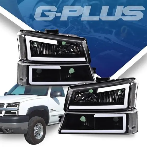 G-PLUS Headlights for 03-07 Chevy Silverado Headlights Bumper Headlamps faro LED DRL Smoked Lens Black Housing Headlight,car accessories