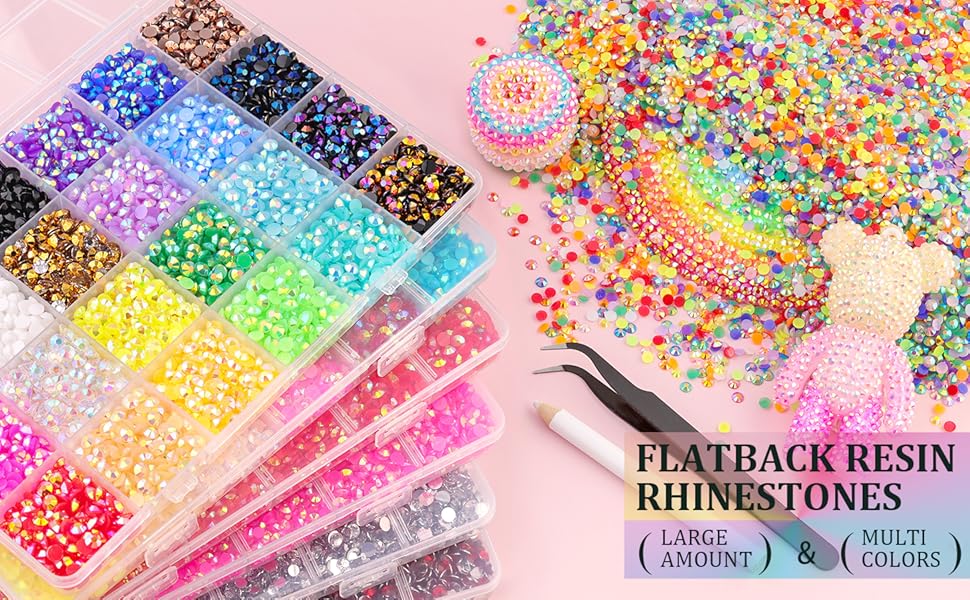 30000Pcs Resin Jelly Rhinestones for Crafting Bedazzling, Multicolor 3mm Flatback Gems for Crafts Clothing Clothes Tumblers Shoes Nails, Flat Back Mixed Color Bulk Bedazzler Kit Jewels with Gifted Tools