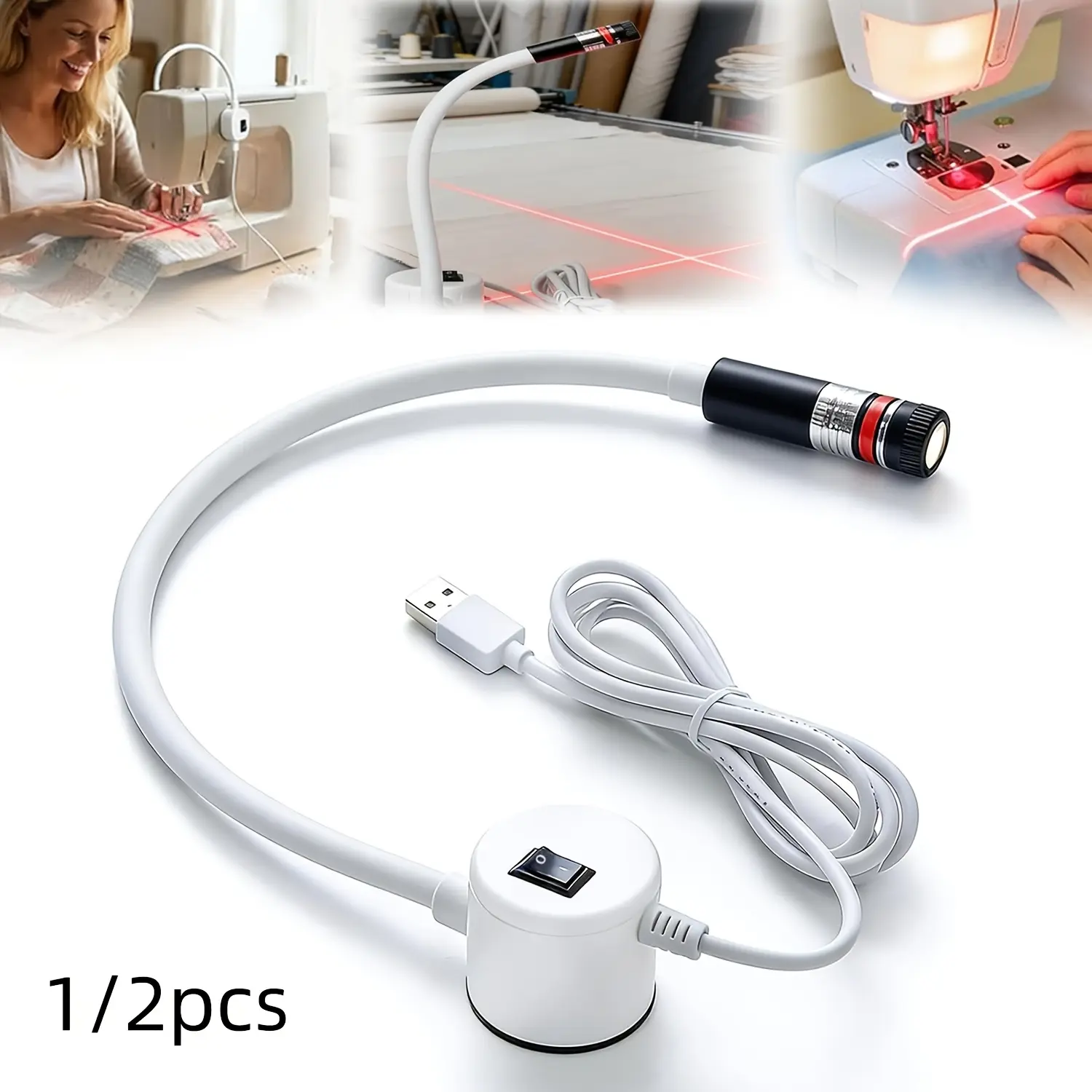 Magnetic Positioning Quilting Light for Sewing Machines (1-2pcs) - Magnetic Tool Holder, Adjustable Red Crosshair Laser, Hands-Free Guide, High-Precision Seam Tool, Edge Guide Sewing Parts & Accessories for Straight Stitching, All Seasons Use