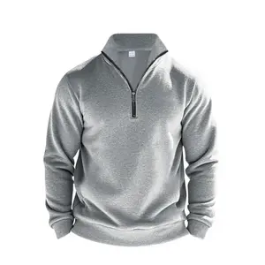 Men's Solid Half Zip Sweatshirt, Casual Regular Fit Long Sleeve Quarter Zip Pullover for Spring & Summer, Fashion Men's Top for Daily Wear, Hoodie, Athletic Sports Clothing