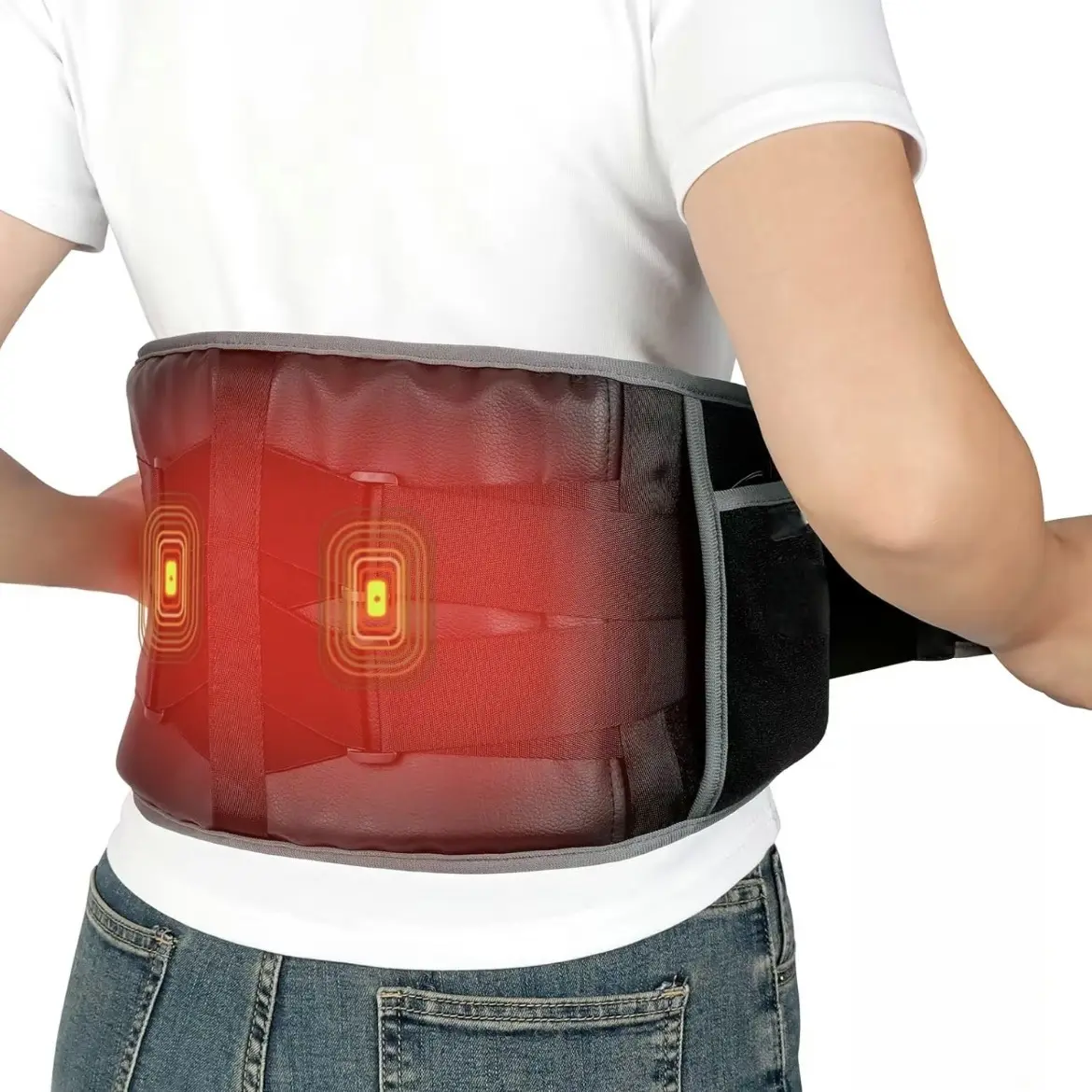 Cordless Battery-Powered Heating Pad with Massager, FSA/HSA Eligible Rechargeable Wireless Device for Back, 3 Heat Settings, 30mins Auto-Off, Adjustable Heating Temperature, Valentine's Day Gift for Her/Him, Hot Compress Appliance