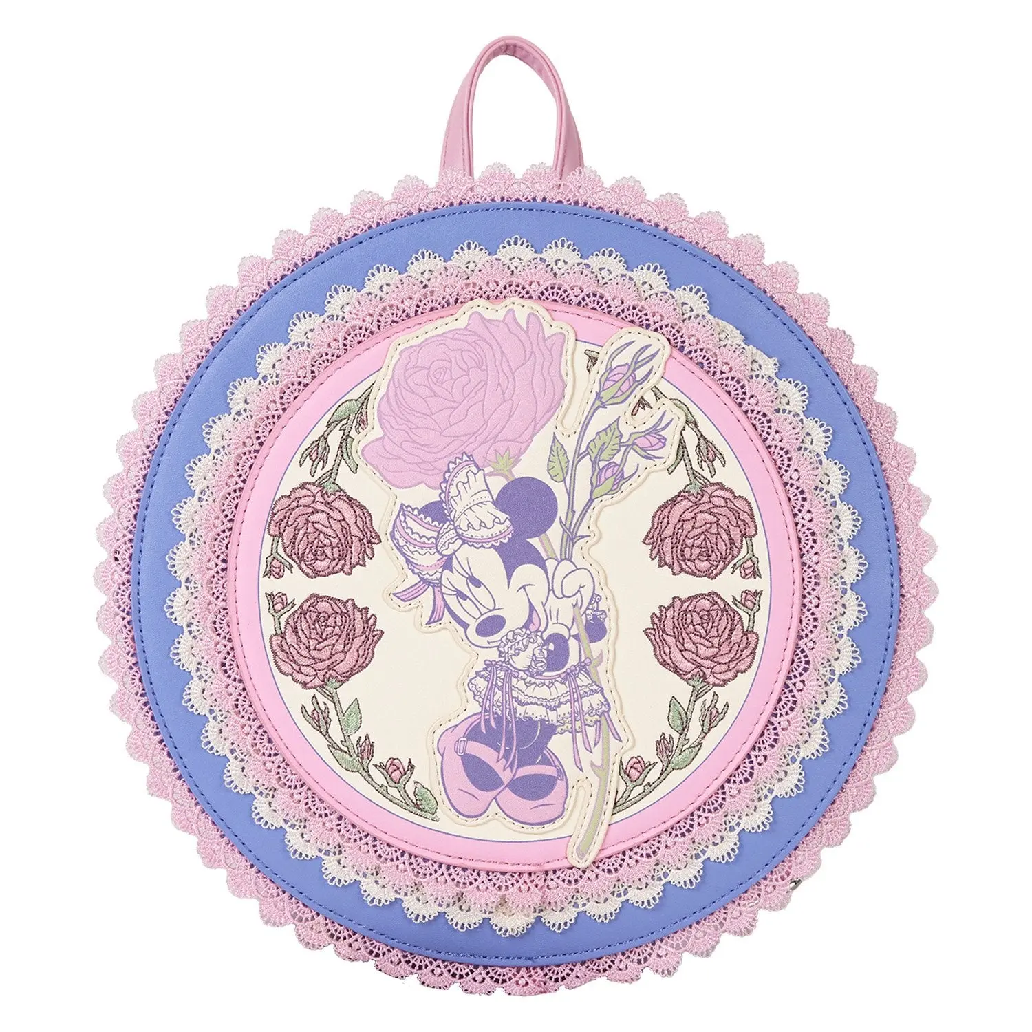 Loungefly Disney Minnie Floral and Lace Floral Round Mini Backpack, Functional Luggage Bag, Floral Round Backpack