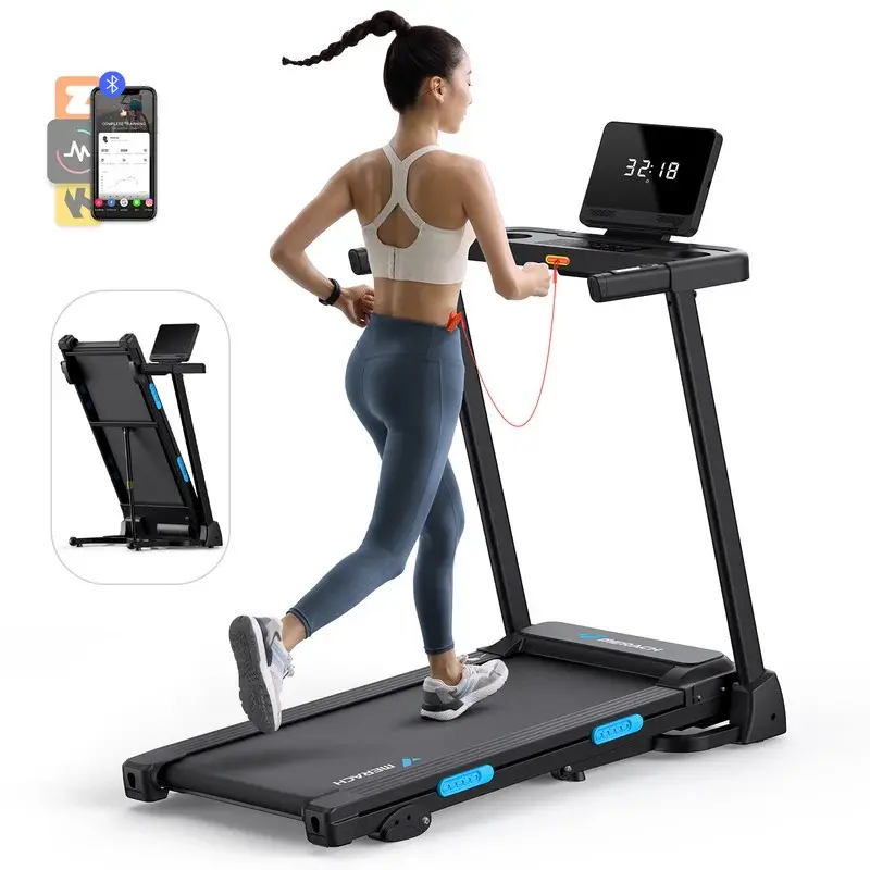 Merach T12 Foldable Walking Treadmill with 6% Manual Incline 7.5MPH Quiet Treadmills for Home with Double Deck Technology, 4 Silicone Shock Cushion, Heart Rate Monitoring 16.5" Wider Belt BackToSchool